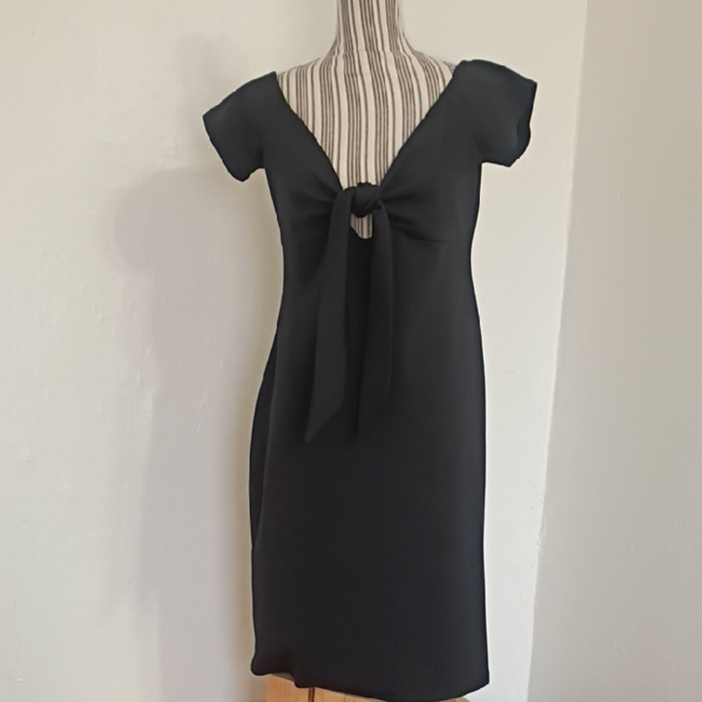 BEBE Black Front Knot Cap Sleeve Body Con Mini Dress Size 12 NWT